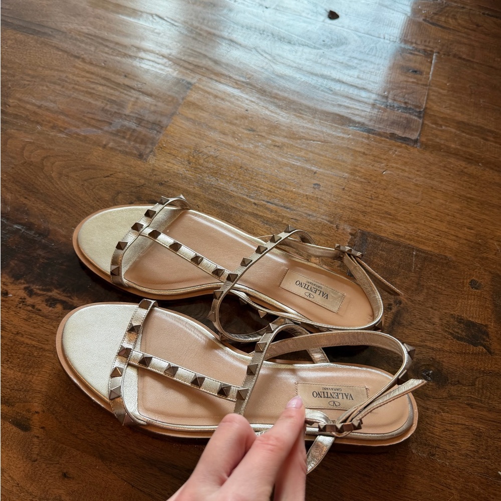 Valentino Women's Metallic Gold Studded Sandals - Picture 4 of 4